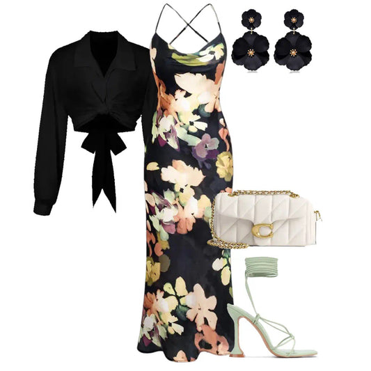 Black Floral Dress Styling - Straight Size Category (S-XL)