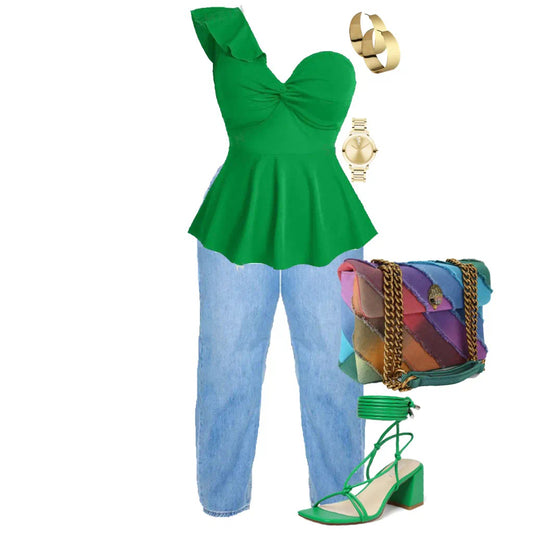 Green Blouse Styling - Plus Size Category (0XL-4XL)