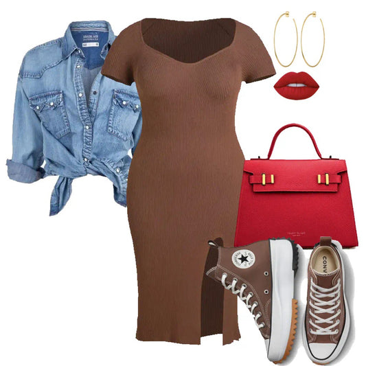 Brown Dress Flare Styling - Plus Size Category (0XL-4XL)