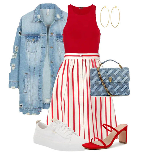 Red Striped Skirt Styling - Straight Size Category (0-12)(S-XL)